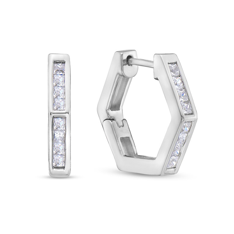 1/3 CT. T.W. Princess-Cut Diamond Hexagonal Hoop Earrings in 10K White Gold