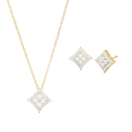 1 CT. T.W. Princess-Shaped Multi-Diamond Concave Pendant and Stud Earrings Set in 10K Gold