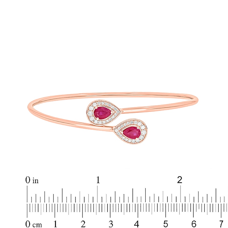 Main Image 2 of Pear-Shaped Lab-Created Ruby and 1/3 CT. T.W. Diamond Frame Flexible Bangle in Sterling Silver with 14K Rose Gold Plate