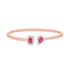 Thumbnail Image 1 of Pear-Shaped and Emerald-Cut Lab-Created Ruby and 1/4 CT. T.W. Diamond Bangle in Sterling Silver with 14K Rose Gold Plate
