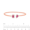 Thumbnail Image 2 of Pear-Shaped and Emerald-Cut Lab-Created Ruby and 1/4 CT. T.W. Diamond Bangle in Sterling Silver with 14K Rose Gold Plate