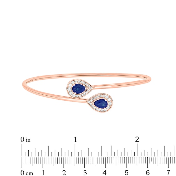 Pear-Shaped Blue Lab-Created Sapphire and 1/3 CT. T.w. Diamond Flexible Bangle in Sterling Silver with 14K Rose Gold Plate