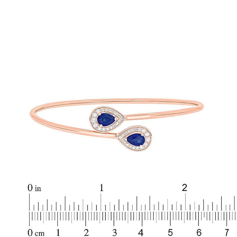 Main Image 2 of Pear-Shaped Blue Lab-Created Sapphire and 1/3 CT. T.W. Diamond Flexible Bangle in Sterling Silver with 14K Rose Gold Plate