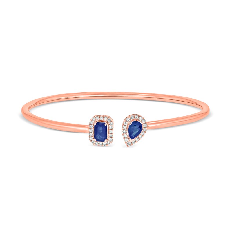 Main Image 1 of Blue Lab-Created Sapphire and 1/4 CT. T.W. Diamond Bangle in Sterling Silver with 14K Rose Gold Plate