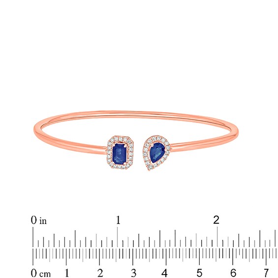 Blue Lab-Created Sapphire and 1/4 CT. T.w. Diamond Bangle in Sterling Silver with 14K Rose Gold Plate