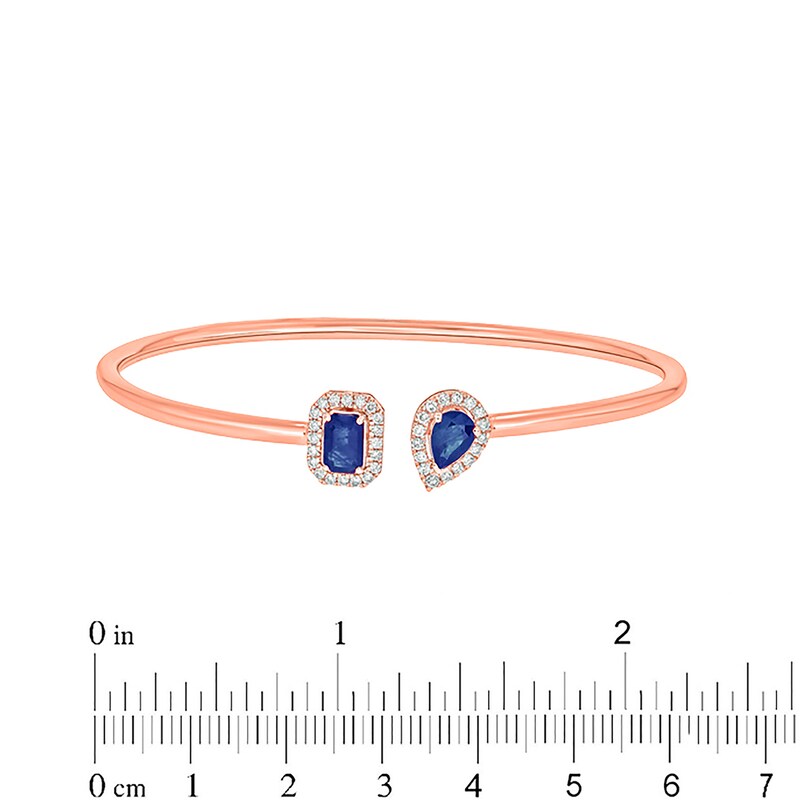 Main Image 2 of Blue Lab-Created Sapphire and 1/4 CT. T.W. Diamond Bangle in Sterling Silver with 14K Rose Gold Plate