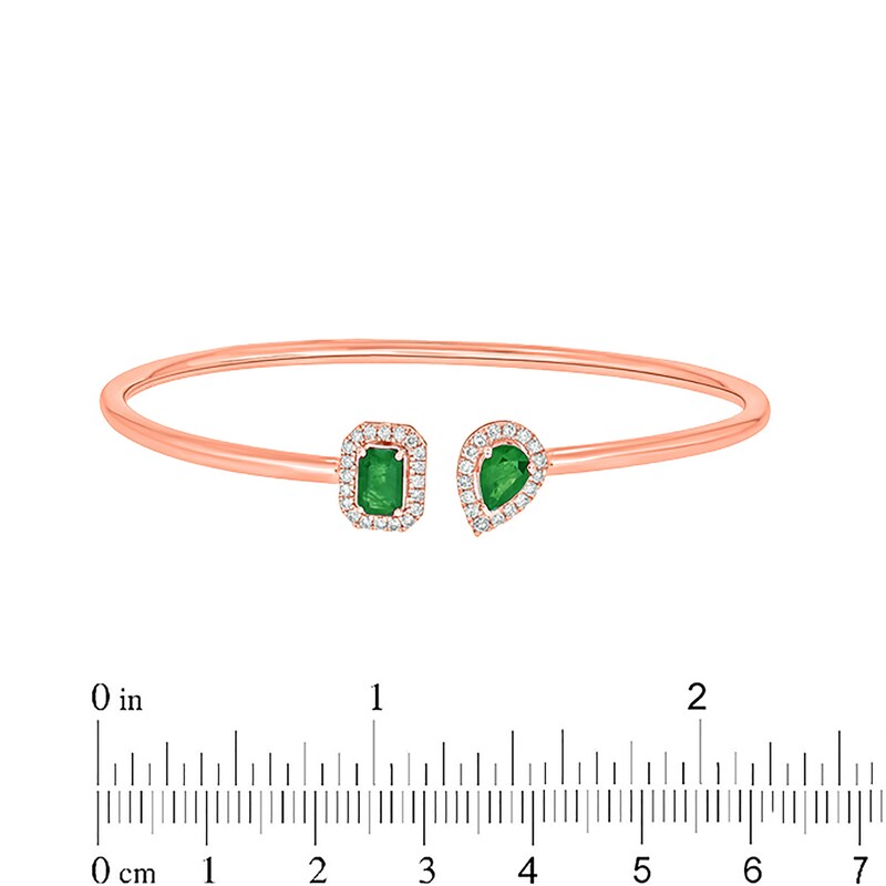 Main Image 2 of Lab-Created Emerald and 1/4 CT. T.W. Diamond Bangle in Sterling Silver with 14K Rose Gold Plate