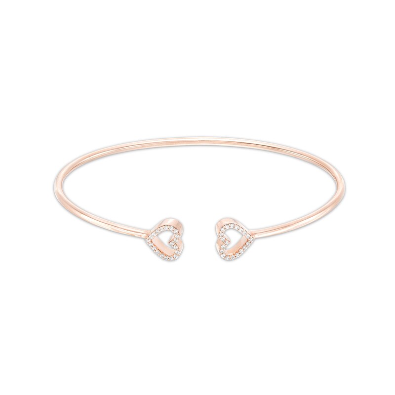Main Image 1 of 1/5 CT. T.W. Diamond Double Heart Open Flex Bangle in 10K Rose Gold - 6.81"