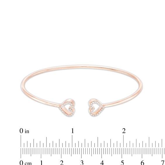1/5 CT. T.w. Diamond Double Heart Open Flex Bangle in 10K Rose Gold - 6.81"