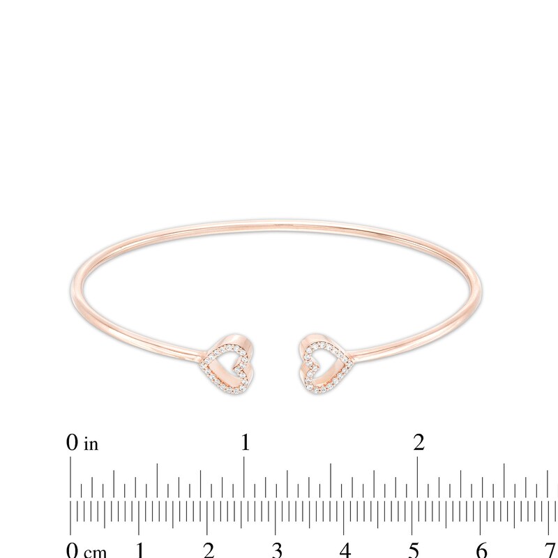 Main Image 3 of 1/5 CT. T.W. Diamond Double Heart Open Flex Bangle in 10K Rose Gold - 6.81"