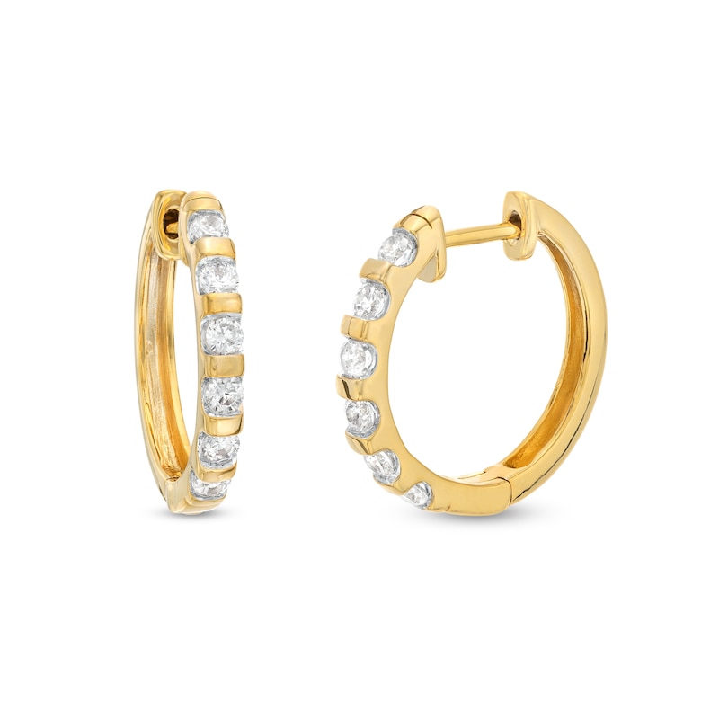 Main Image 1 of 1/2 CT. T.W. Diamond Six Stone Hoop Earrings in 10K Gold