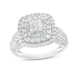 1 CT. T.W. Princess-Cut Multi-Diamond Double Cushion Frame Vintage-Style Engagement Ring in 10K White Gold (J/I3)