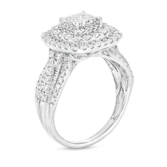 1 CT. T.w. Princess-Cut Multi-Diamond Double Cushion Frame Vintage-Style Engagement Ring in 10K White Gold (J/I3)