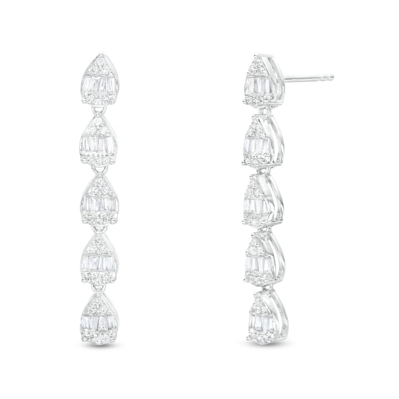 7/8 CT. T.w. Pear-Shaped Multi-Diamond Linear Drop Earrings in 10K White Gold