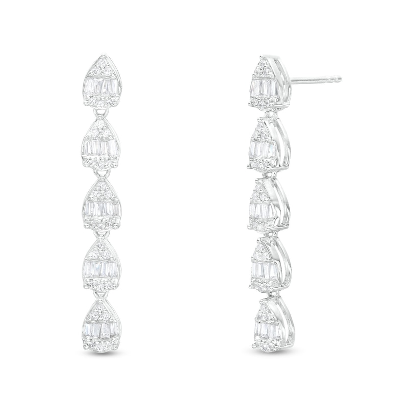 Main Image 1 of 7/8 CT. T.W. Pear-Shaped Multi-Diamond Linear Drop Earrings in 10K White Gold