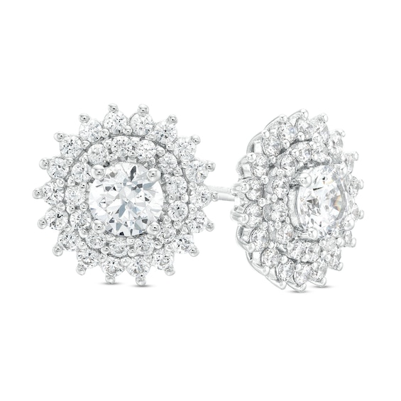 1-1/2 CT. T.w. Certified Lab-Grown Diamond Double Sunburst Frame Stud Earrings in 14K White Gold (F/Si2)