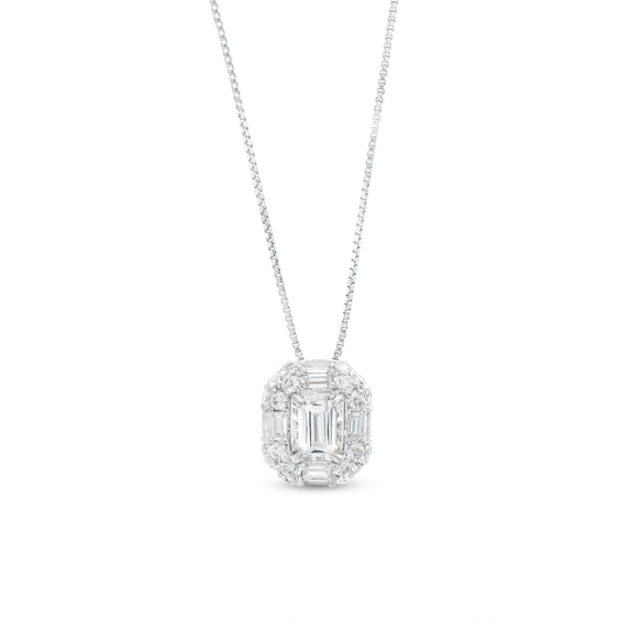1 CT. T.w. Certified Emerald-Cut Lab-Grown Diamond Double Frame Pendant in 14K White Gold (F/Si2)