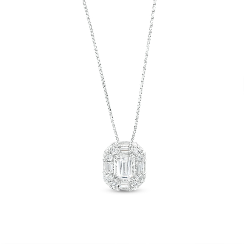 1 CT. T.W. Certified Emerald-Cut Lab-Created Diamond Double Frame Pendant in 14K White Gold (F/SI2)