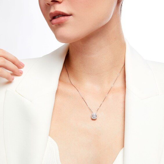 1 CT. T.w. Certified Emerald-Cut Lab-Grown Diamond Double Frame Pendant in 14K White Gold (F/Si2)