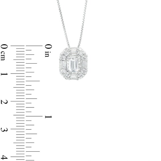 1 CT. T.w. Certified Emerald-Cut Lab-Grown Diamond Double Frame Pendant in 14K White Gold (F/Si2)