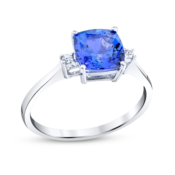 7.0mm Cushion-Cut Tanzanite and 1/20 CT. T.w. Diamond Ring in 14K White Gold