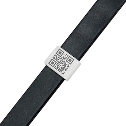 Men's QR Code Engravable Sliding Accent Black or Brown Leather Bracelet in Sterling Silver (1 Message and Line) - 8.5&quot;