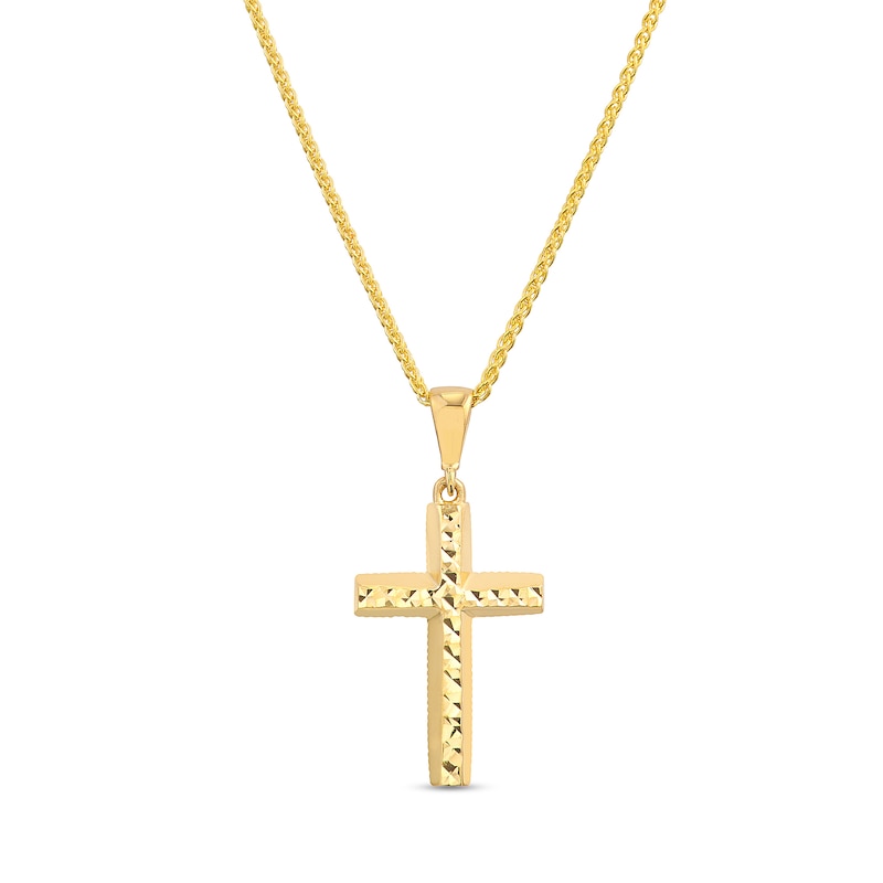 Main Image 1 of Men's Diamond-Cut Faceted Cross Pendant in 14K Gold