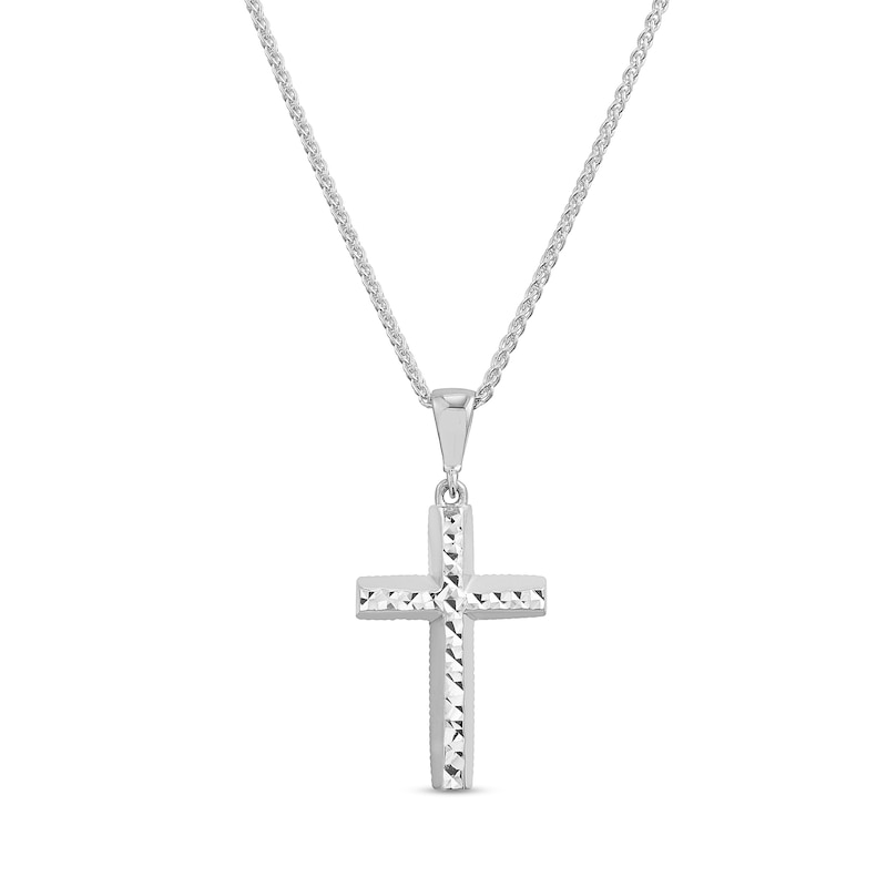 Main Image 1 of Men's Diamond-Cut Faceted Cross Pendant in 14K White Gold