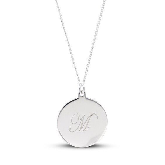 22.0mm Engravable Script Initial Disc Pendant in Sterling Silver (1 Initial)