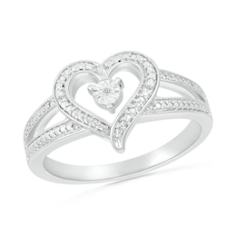 Diamond Accent Heart Open Split Shank Ring in Sterling Silver