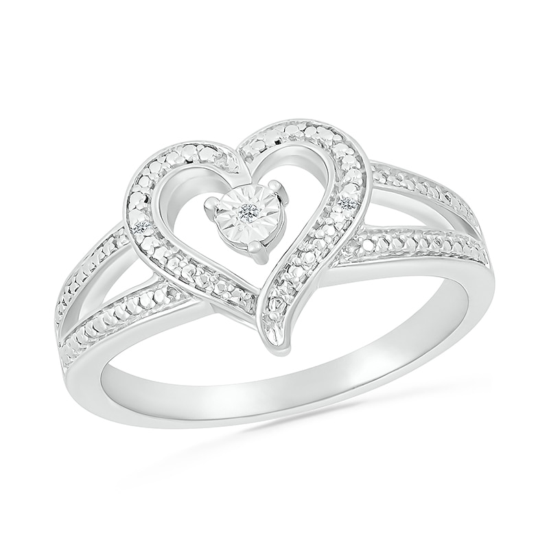 Main Image 1 of Diamond Accent Heart Open Split Shank Ring in Sterling Silver