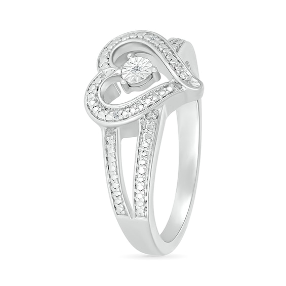 Diamond Accent Heart Open Split Shank Ring in Sterling Silver