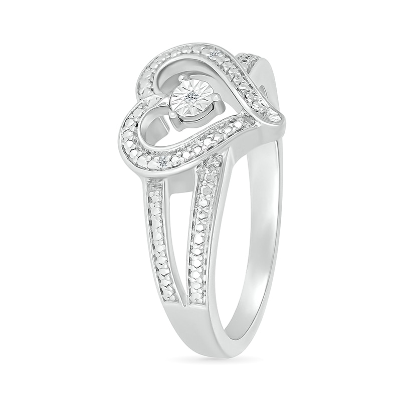 Main Image 2 of Diamond Accent Heart Open Split Shank Ring in Sterling Silver
