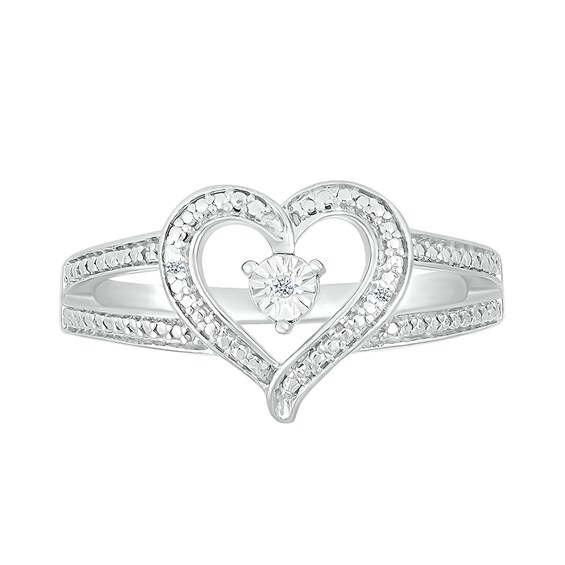 Diamond Accent Heart Open Split Shank Ring in Sterling Silver