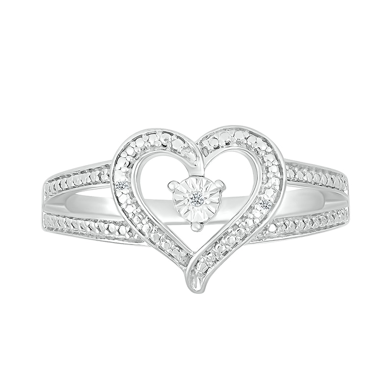 Main Image 3 of Diamond Accent Heart Open Split Shank Ring in Sterling Silver