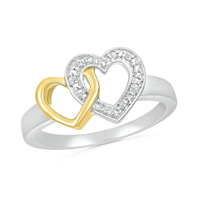 Diamond Accent Double Interlocking Heart Ring in Sterling Silver and 14K Gold Plate