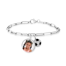 Photo and Sport Disc Charms Paperclip Link Bracelet in Sterling Silver (1 Image and Sport) - 7.5&quot;