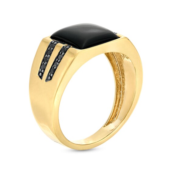 10.0mm Square Onyx and 1/6 CT. T.w. Black Diamond Double Row Ring in 10K Gold