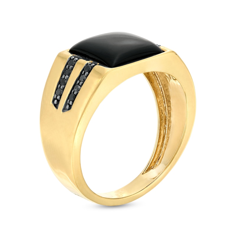 Main Image 3 of Men's 10.0mm Square Onyx and 1/6 CT. T.W. Black Diamond Double Row Ring in 10K Gold