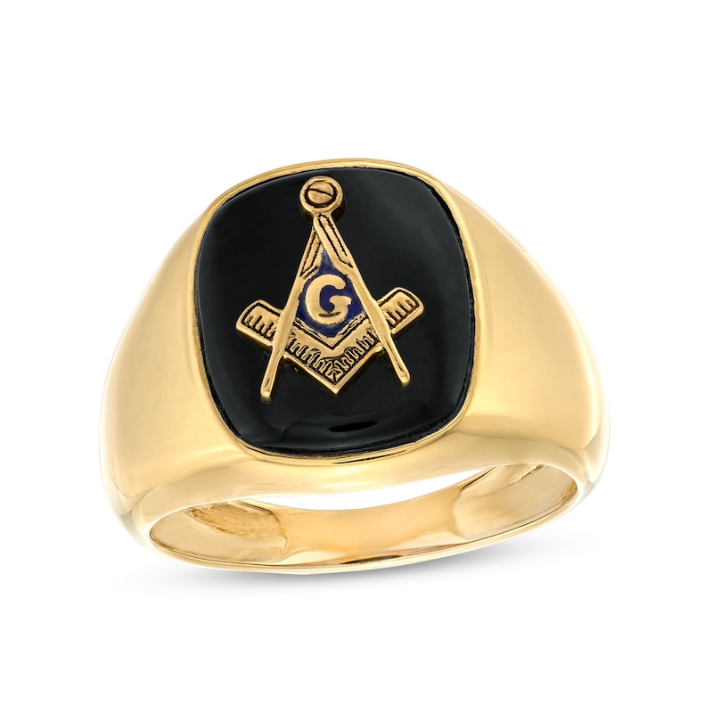 Main Image 1 of Men's Onyx Masonic Signet Ring in 10K Gold
