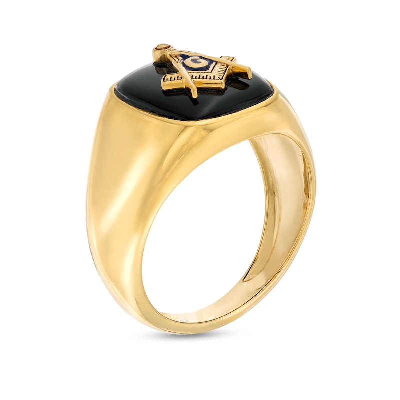 Main Image 3 of Men's Onyx Masonic Signet Ring in 10K Gold