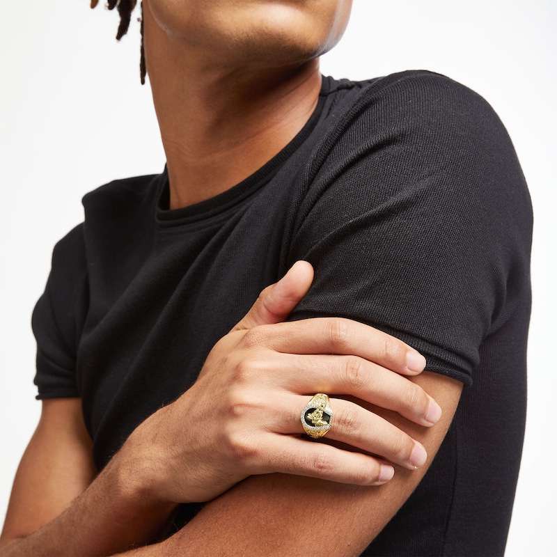 Main Image 2 of Men's Onyx and 1/8 CT. T.W. Diamond Horse Nugget Ring in 10K Gold