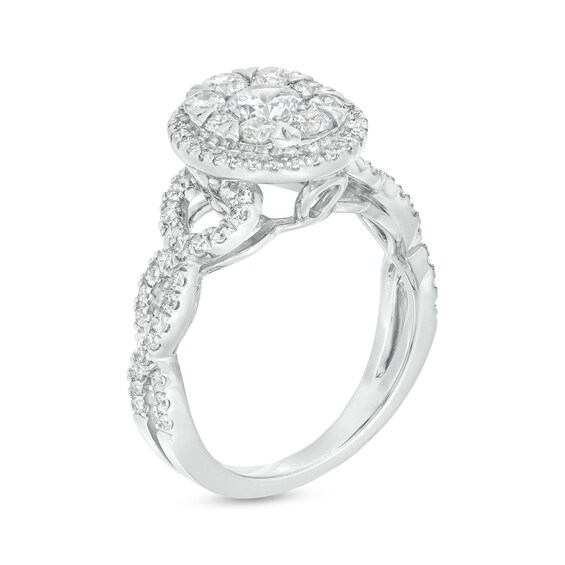 1-1/2 CT. T.w. Oval-Shaped Multi-Diamond Frame Twist Shank Engagement Ring in 14K White Gold (I/I2)