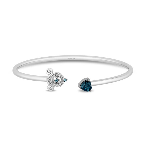 Enchanted Disney Cinderella Heart-Shaped London Blue Topaz and 1/15 CT. T.w. Diamond Open Bangle in Sterling Silver