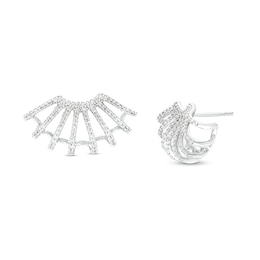 1/2 CT. T.W. Diamond Multi-Row Flared Burst J-Hoop Earrings in Sterling Silver