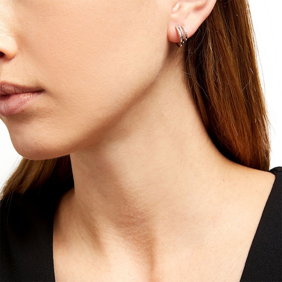 1/6 CT. T.w. Diamond Graduated Triple Row J-Hoop Earrings in Sterling Silver