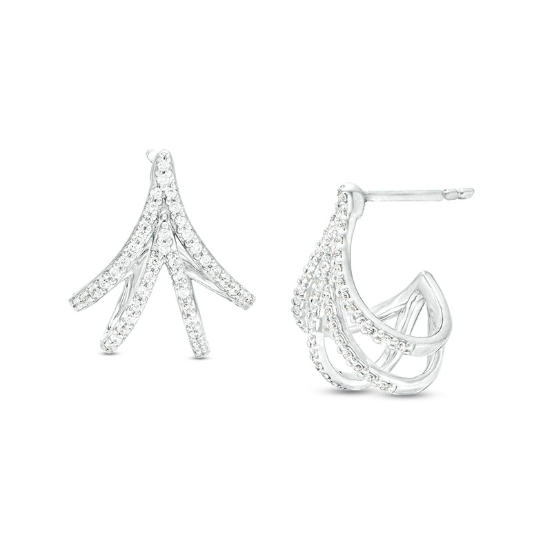 Main Image 1 of 1/4 CT. T.W. Diamond Double "V" J-Hoop Earrings in Sterling Silver