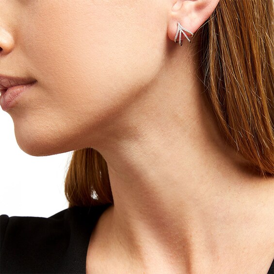 1/4 CT. T.w. Diamond Double "V" J-Hoop Earrings in Sterling Silver