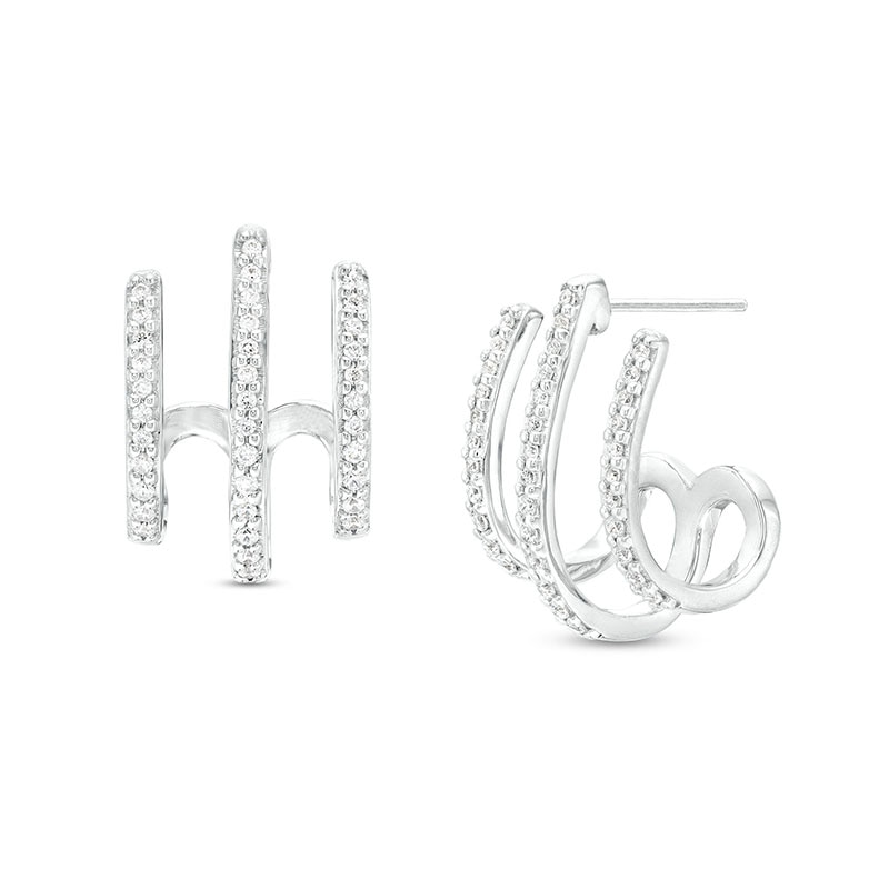 Main Image 1 of 1/4 CT. T.W. Diamond Triple Stem J-Hoop Earrings in Sterling Silver