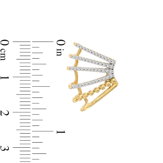 1/3 CT. T.w. Diamond Flared Multi-Row Beaded J-Hoop Earrings in Sterling Silver with 14K Gold Plate